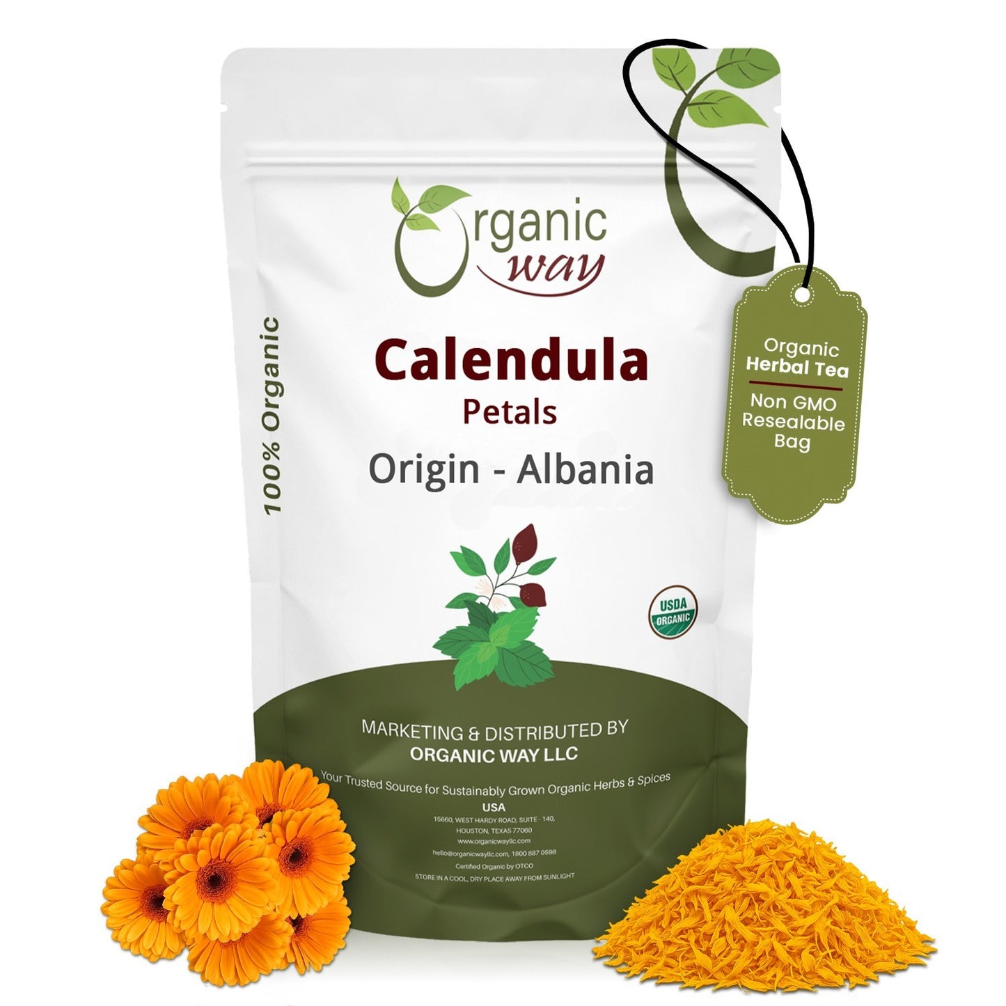Organic Way Calendula Flower Petals - Herbal Tea | Kosher & USDA Certified