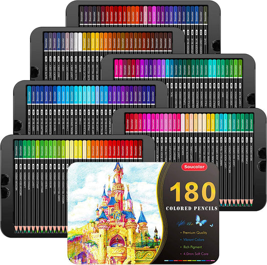 180-Color Artist Colored Pencils Set for Adult Coloring Books, Soft Core, Profes