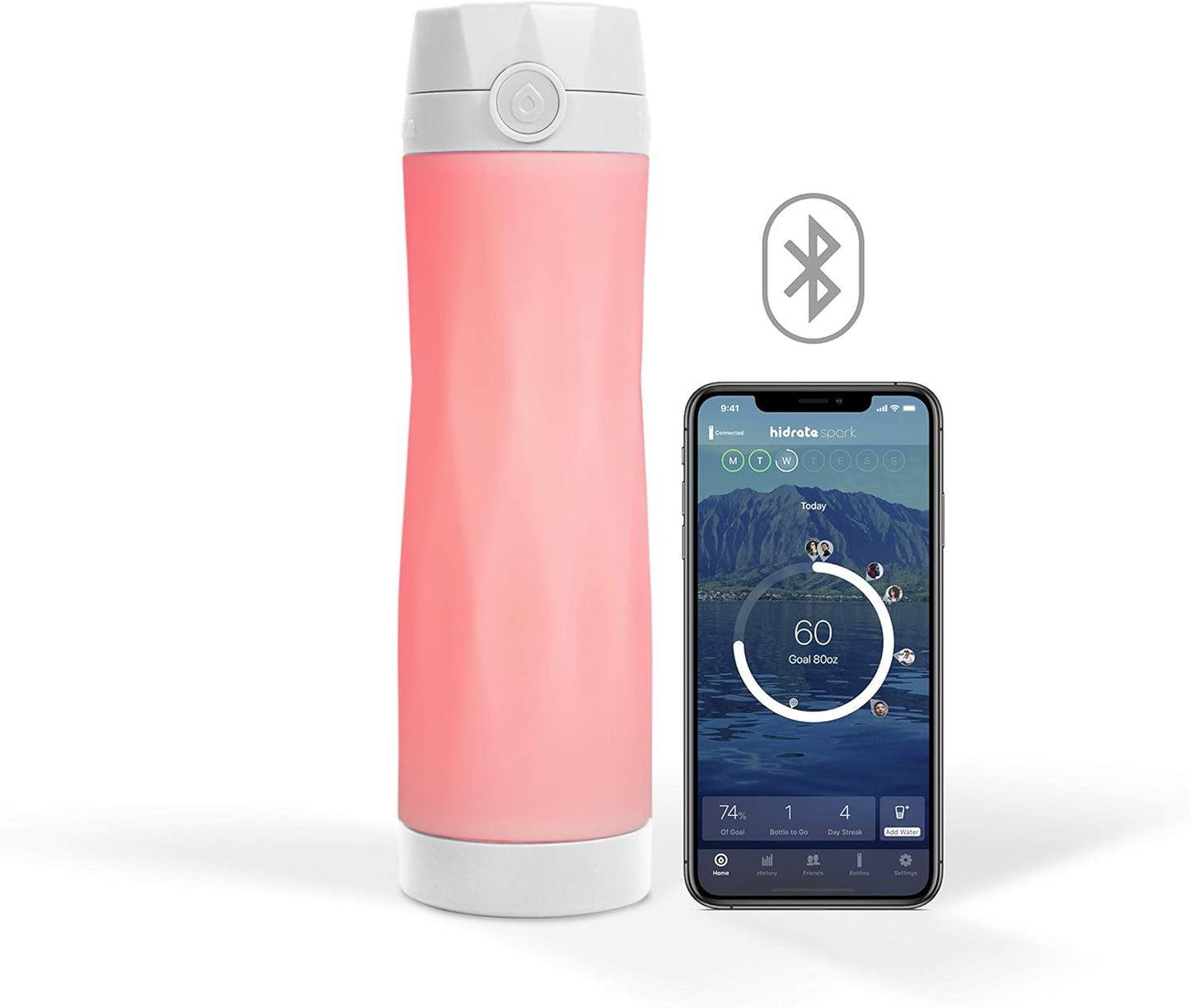 3 Smart Water Bottle, Tracks Water Intake and Glows to Remind You to Stay Hydrated, BPA Free, 20 Oz, White