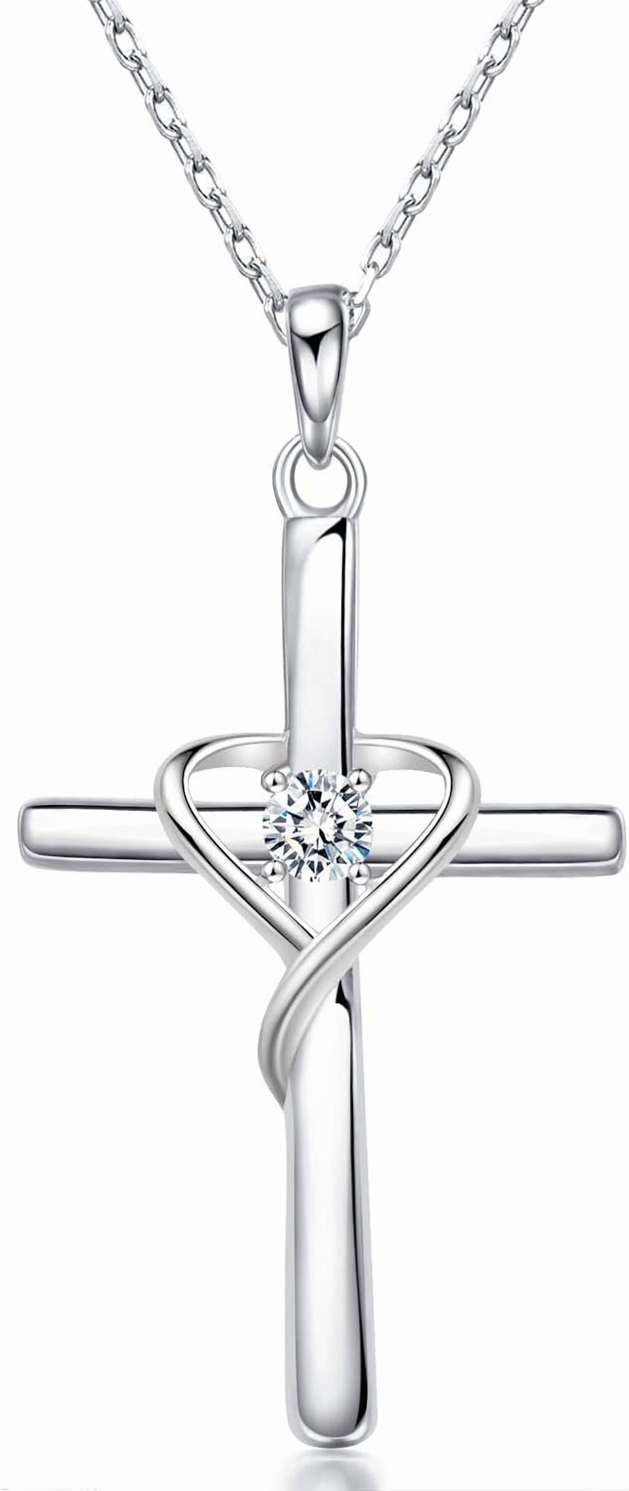 925 Sterling Silver Cross Necklace for Women Men 5A CZ Birthstone Necklaces 14K Gold Plated or Rose Gold Necklace for Easter or Mother'S Day