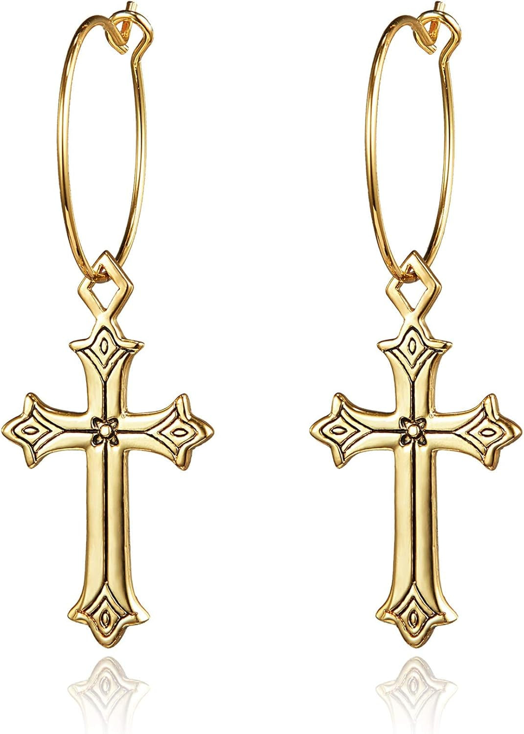 Cross Earrings for Women14K Gold Plated Dangle Vintage Hoop Drop Faith Earrings Jewelry Gifts Gold Cross Earrings for Women