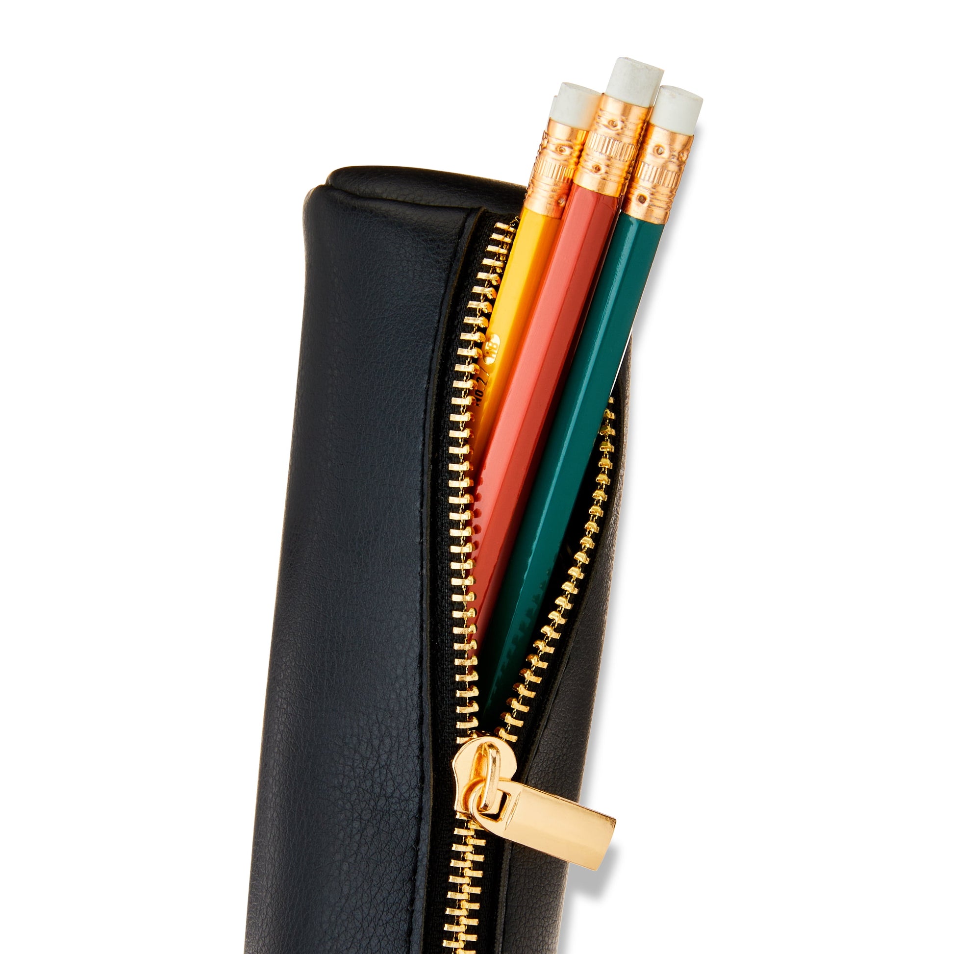 Pen + Gear Simulated Leather Pencil Pouch, Zipper Pull, Black