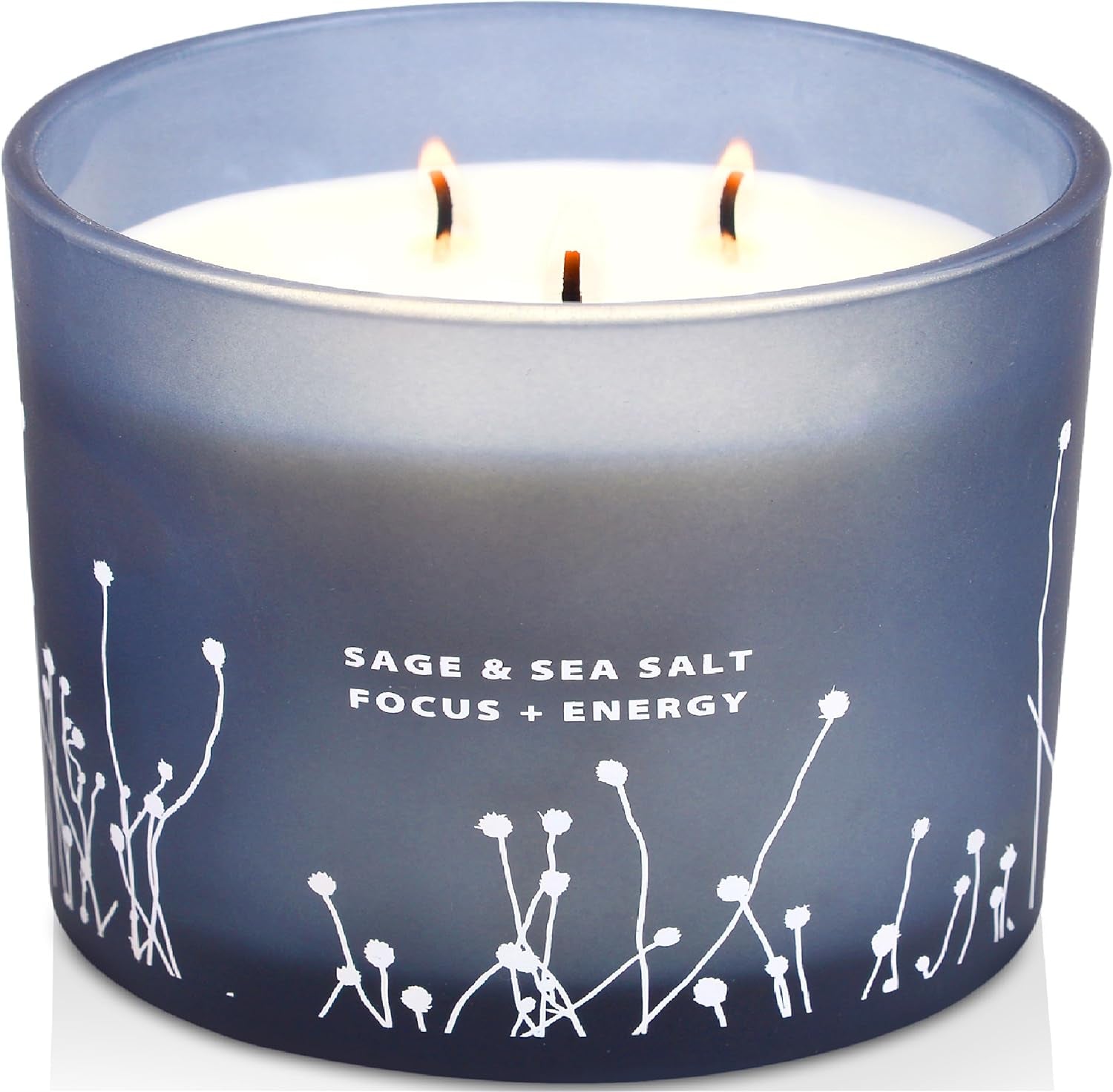 White Sage Sea Salt 3 Wick Candle - Large Soy Scented Candle 14.5 Oz - Sage Candle for Cleansing House - Aromatherapy Energy Cleansing Sage Scented Candles for Women & Men