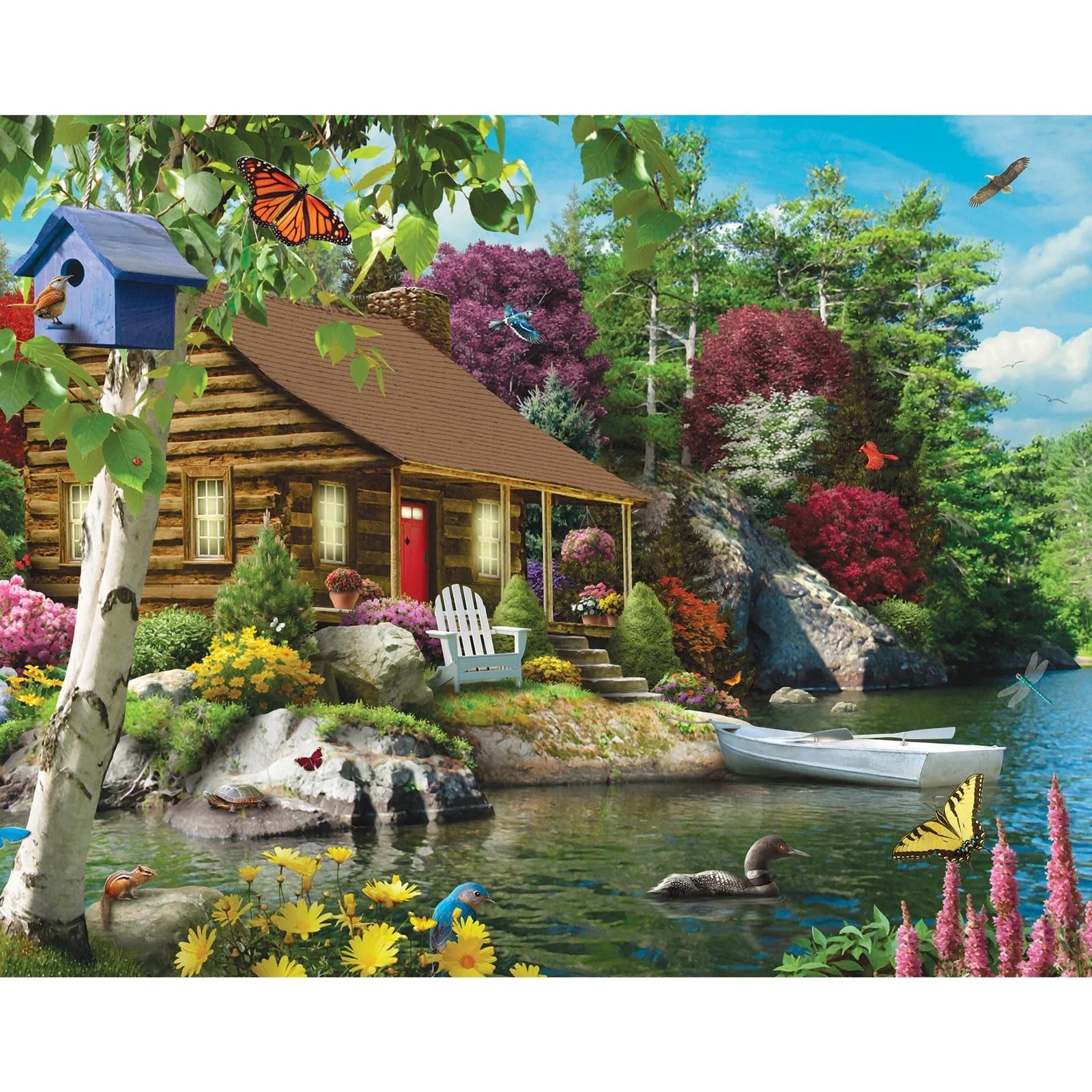 100 Piece Jigsaw Puzzle for Adults “Cabin on the Lake” Large Pieces 15"X19"