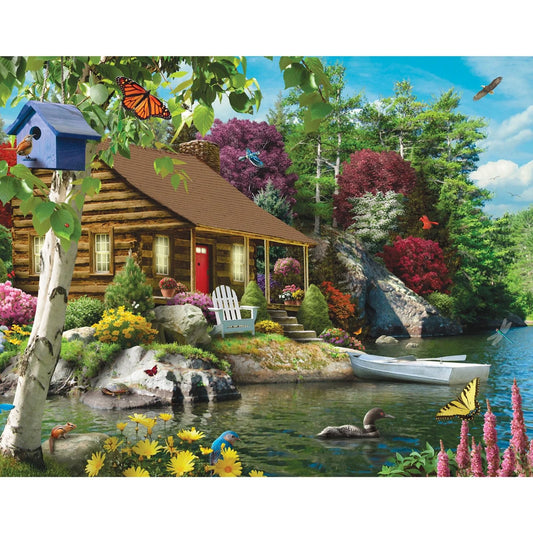 100 Piece Jigsaw Puzzle for Adults “Cabin on the Lake” Large Pieces 15"X19"