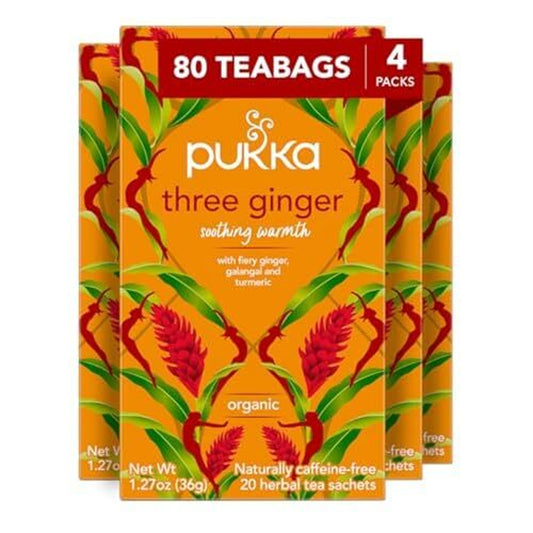 Pukka Three Ginger Herbal Tea Pack of 4 Caffeine Free Organic 20 Sachets