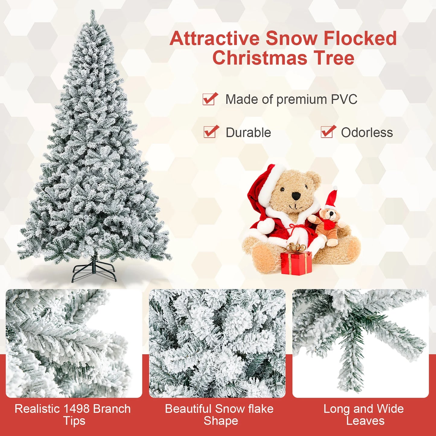 9Ft Snow Flocked Hinged Artificial Christmas Tree Unlit Holiday Decor