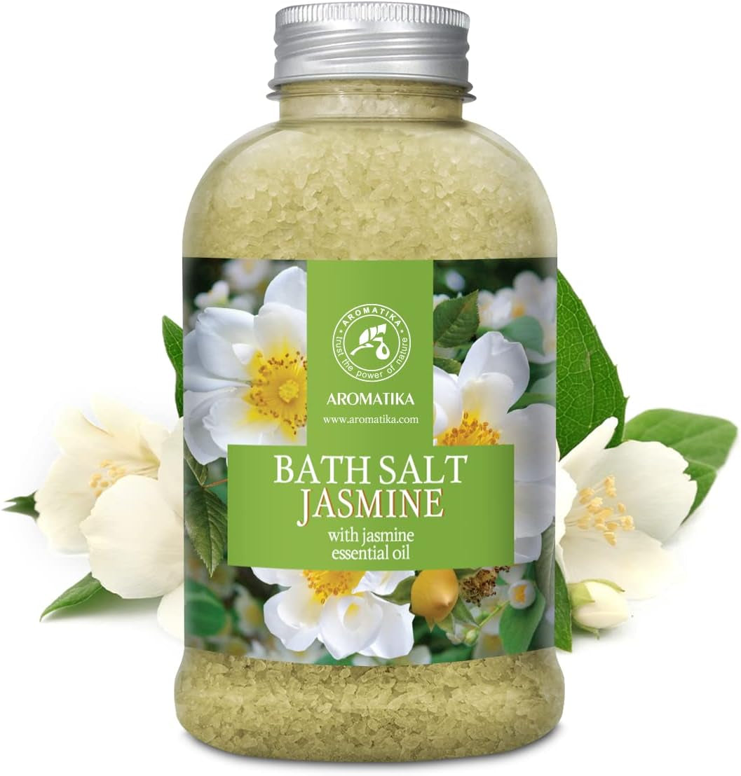 Bath Sea Salt Jasmine 21.16 Oz - Bath Salts with Jasmine Essential Oil for Bath Soak - Relaxing Bath - Body Care - Muscle Relaxation - Good Sleep - Aromatherapy Bath Salts - Flower Bath Salt