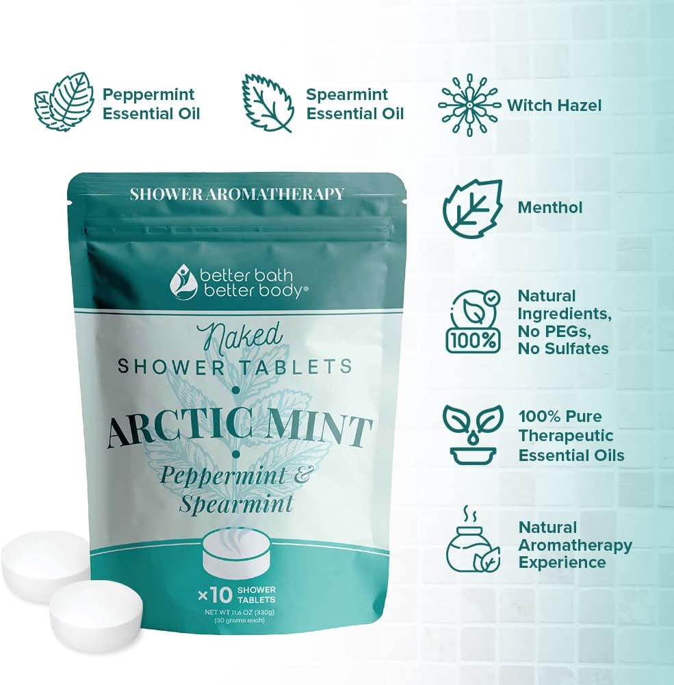 Arctic Mint Shower Tablets (10 Tabs) Natural Scent Formula with Peppermint and Spearmint Essential Oils for Hotel Spa Luxury Shower at Home Made in USA