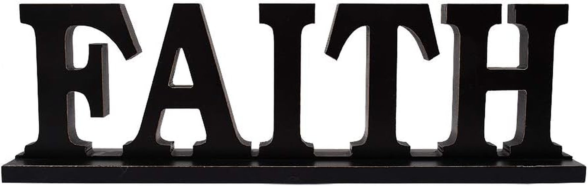 Rustic Wooden Faith Sign for Home Decor - Freestanding Tabletop Decor, 16.2" X 4.85" Black Faith Block Letters