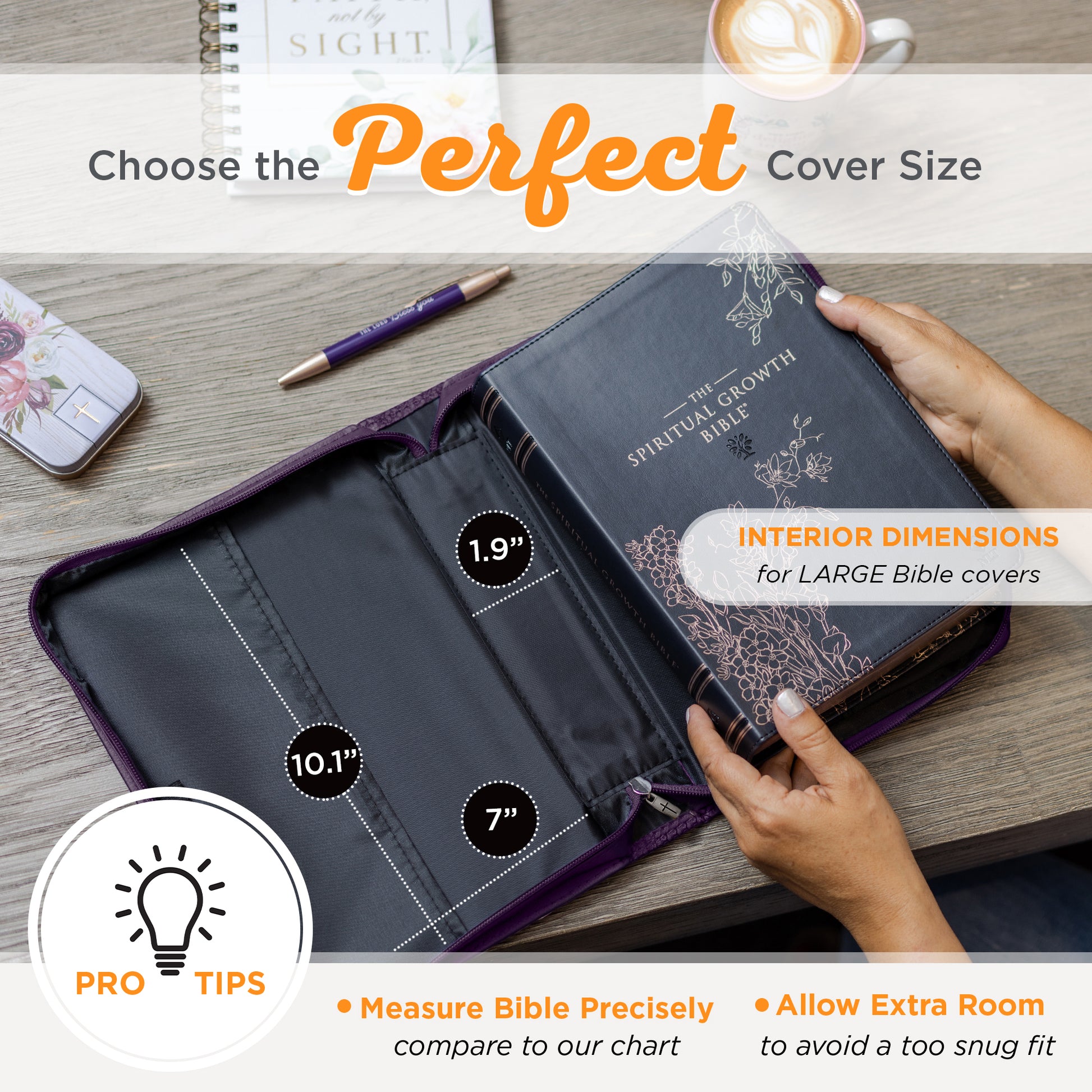 Purple Faux Leather Bible Cover for Women Faith Purple Paisley- Hebrews 11:1 Zippered Case for Bible or Book W/Handle, Large