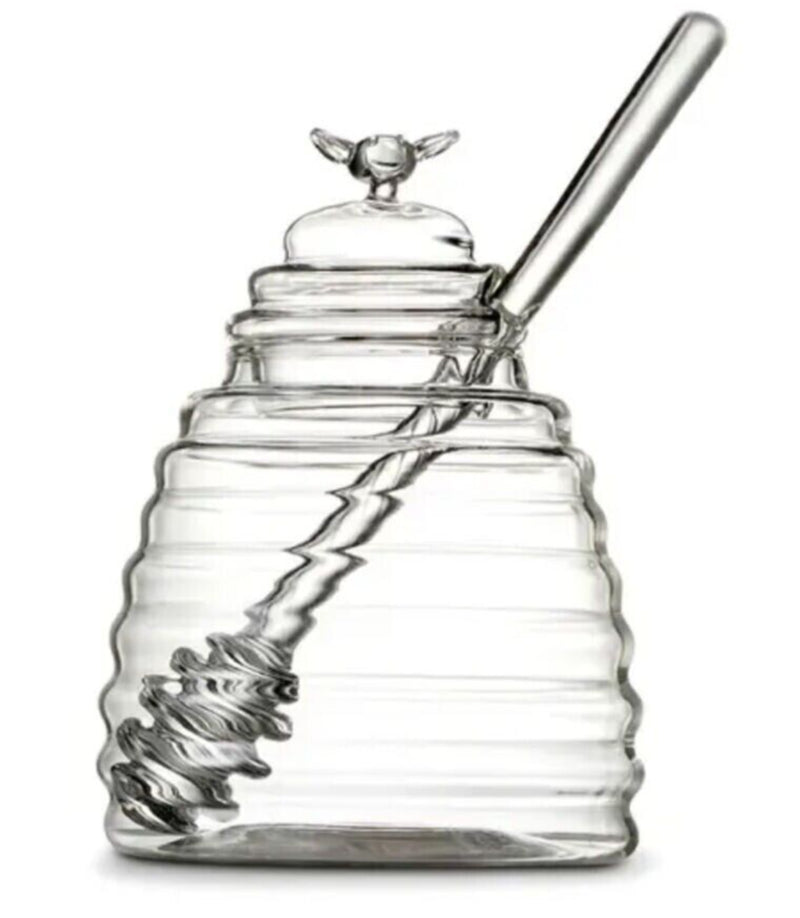 Glass Honey Jar with Glass Honey Dispenser Spoon 13.5 Fl Oz 5.3"X4" Honey Pot