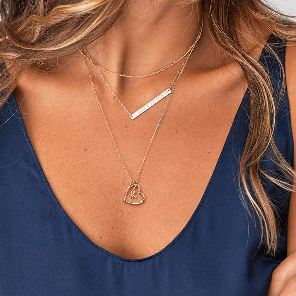 Heart Initial Necklaces for Girls Teen Women, Cubic Zirconia Heart Pendant Necklace, Dainty Initial Heart Necklace Letter a - Z Jewelry Gifts for Girls Women