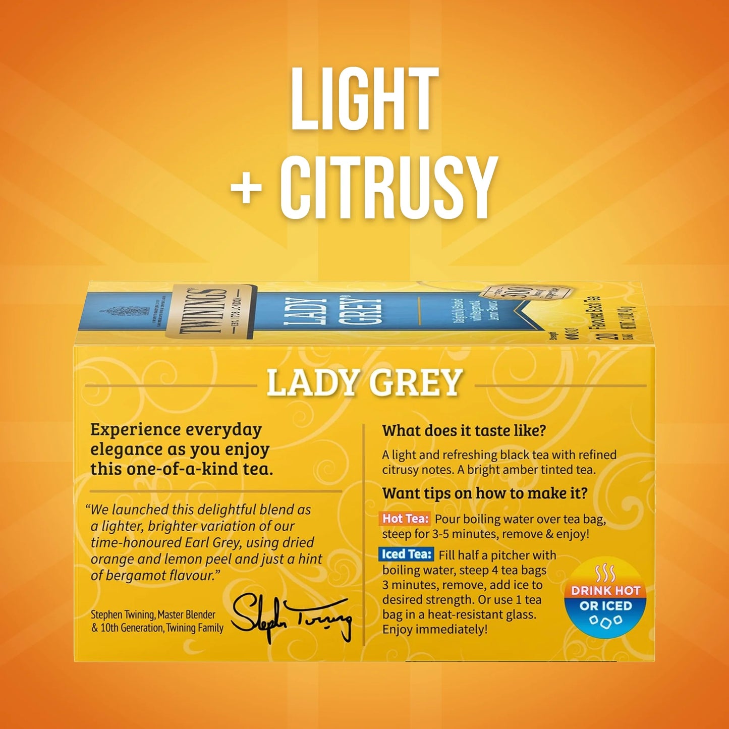 Lady Grey Citrus Black Tea Bags, 20 Count Box