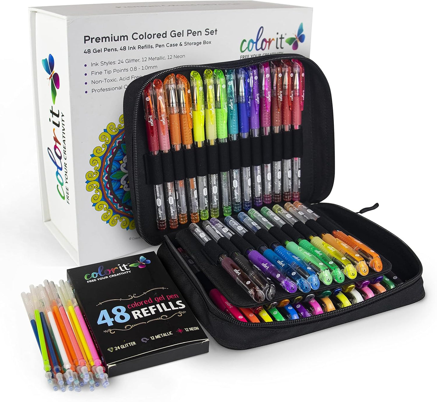 Colorit Glitter Gel Pens for Adult Coloring – 96 Pack with 48 Premium Glitter Ge