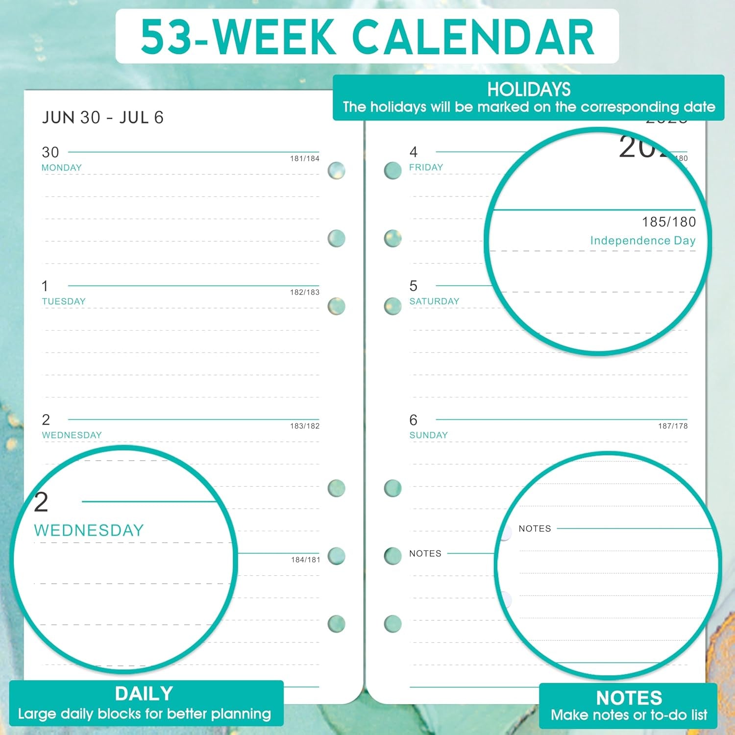 2025-2026 Planner Refills - A6 Weekly and Monthly Inserts, July 2025 - June 2026