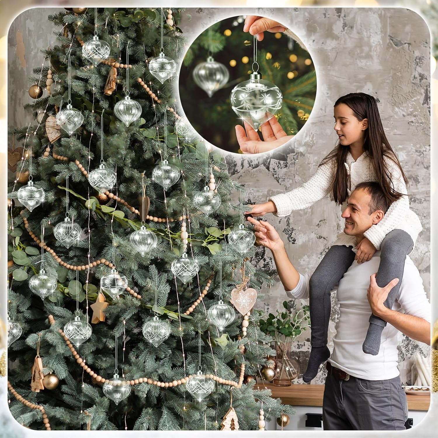 12 Hand Blown Clear Glass Christmas Ball Ornaments for Holiday Decor