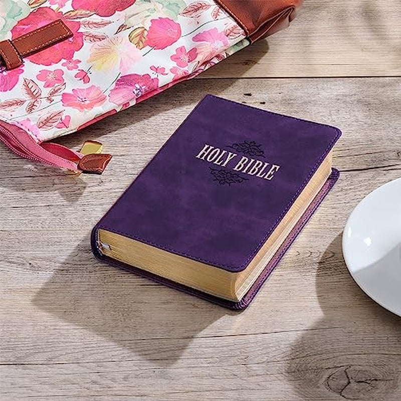 KJV Holy Bible, Large Print Compact Bible, Purple Faux Leather Bible W/Ribbon