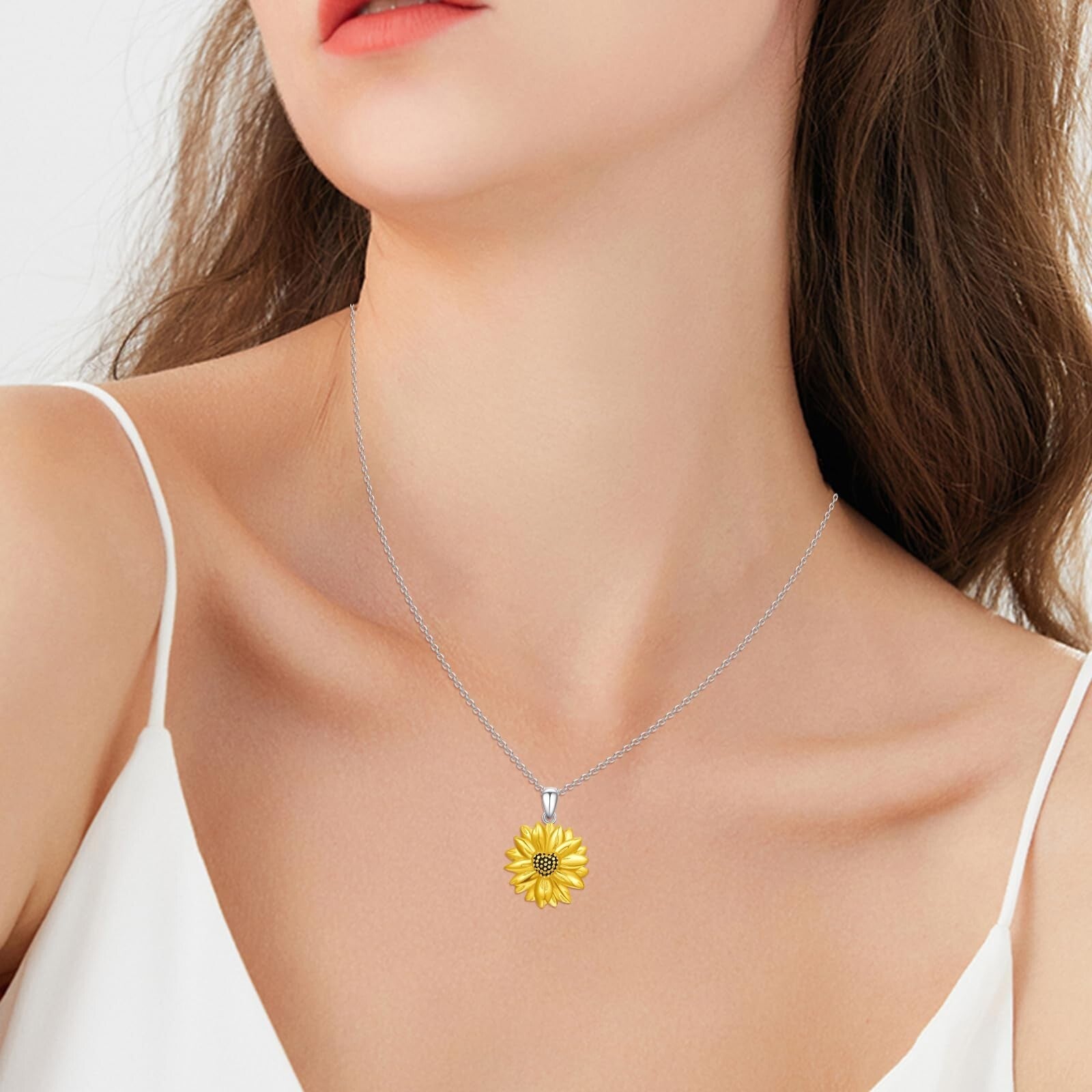 Sunflower Necklace for Women 925 Sterling Silver Sunflower Pendant Necklace Y...