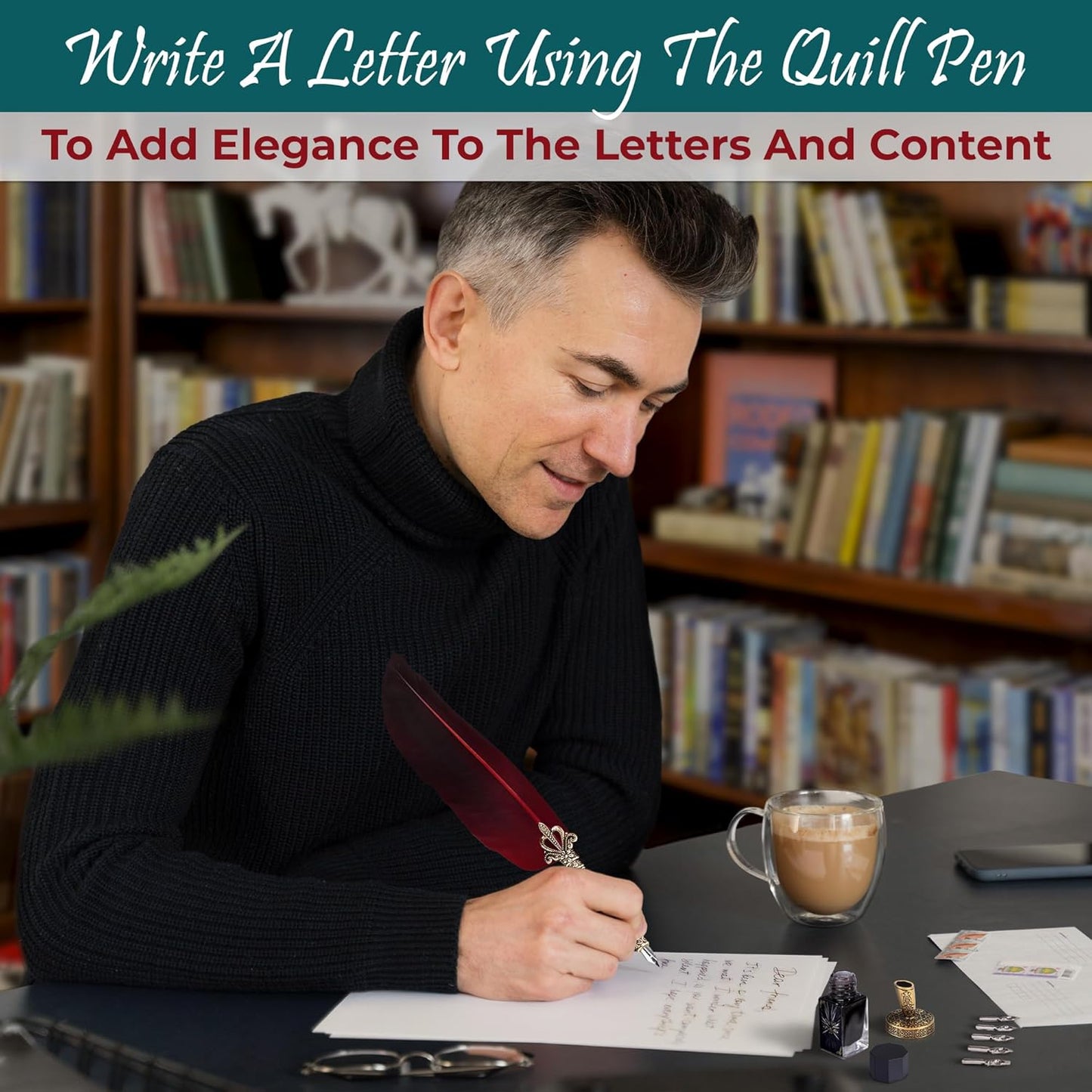 Feather Quill Pen and Ink Set - Calligraphy Dip Pen Antique Feather Pen Set