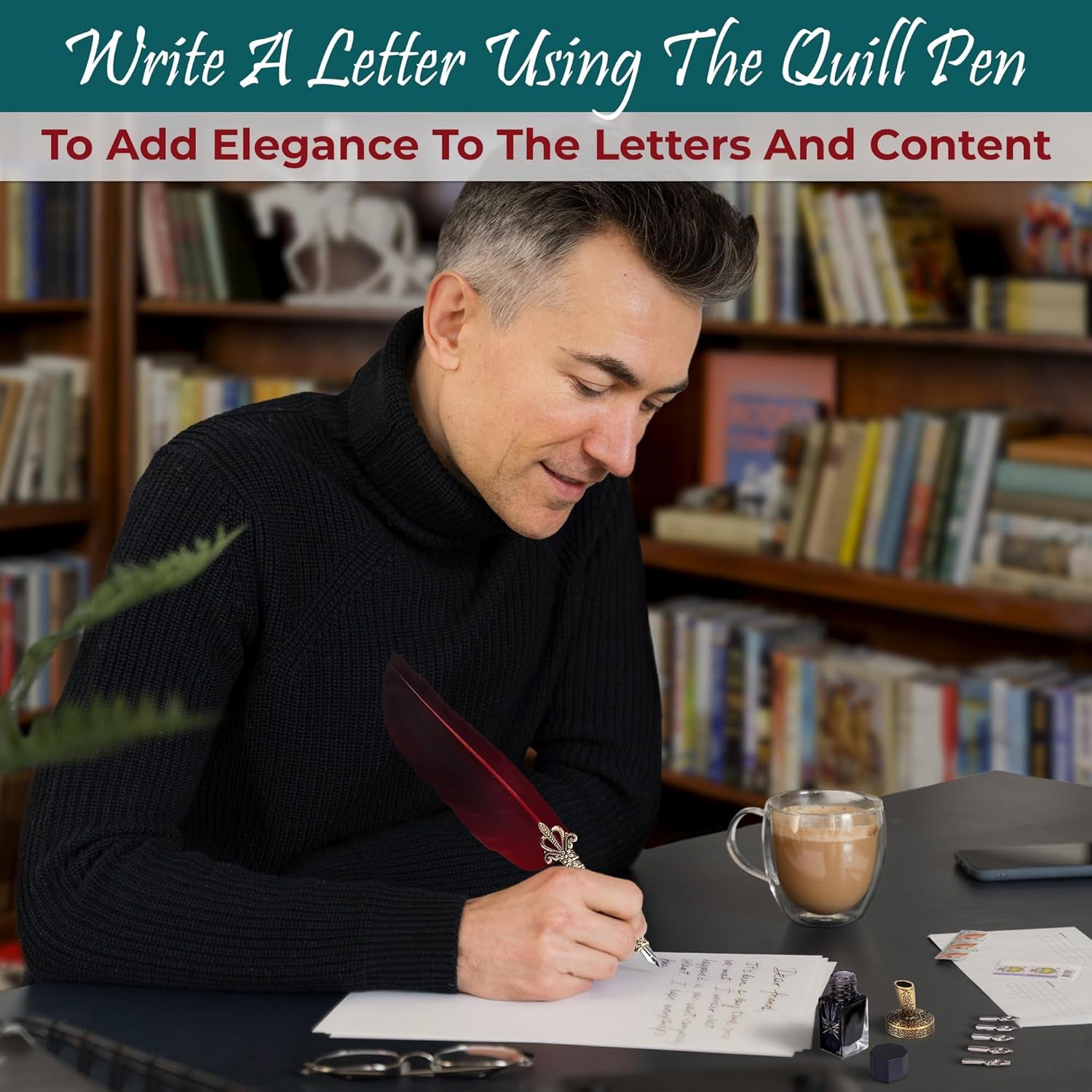 Feather Quill Pen and Ink Set - Calligraphy Dip Pen Antique Feather Pen Set