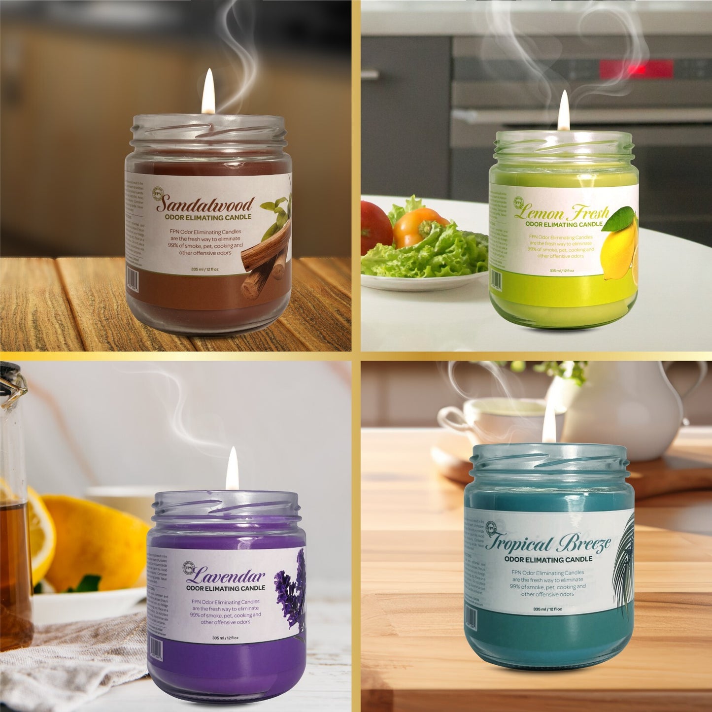 FPN Odor Eliminating Candles Sandalwood Scented Soy Wax Candle Set 12Oz - 2 CT