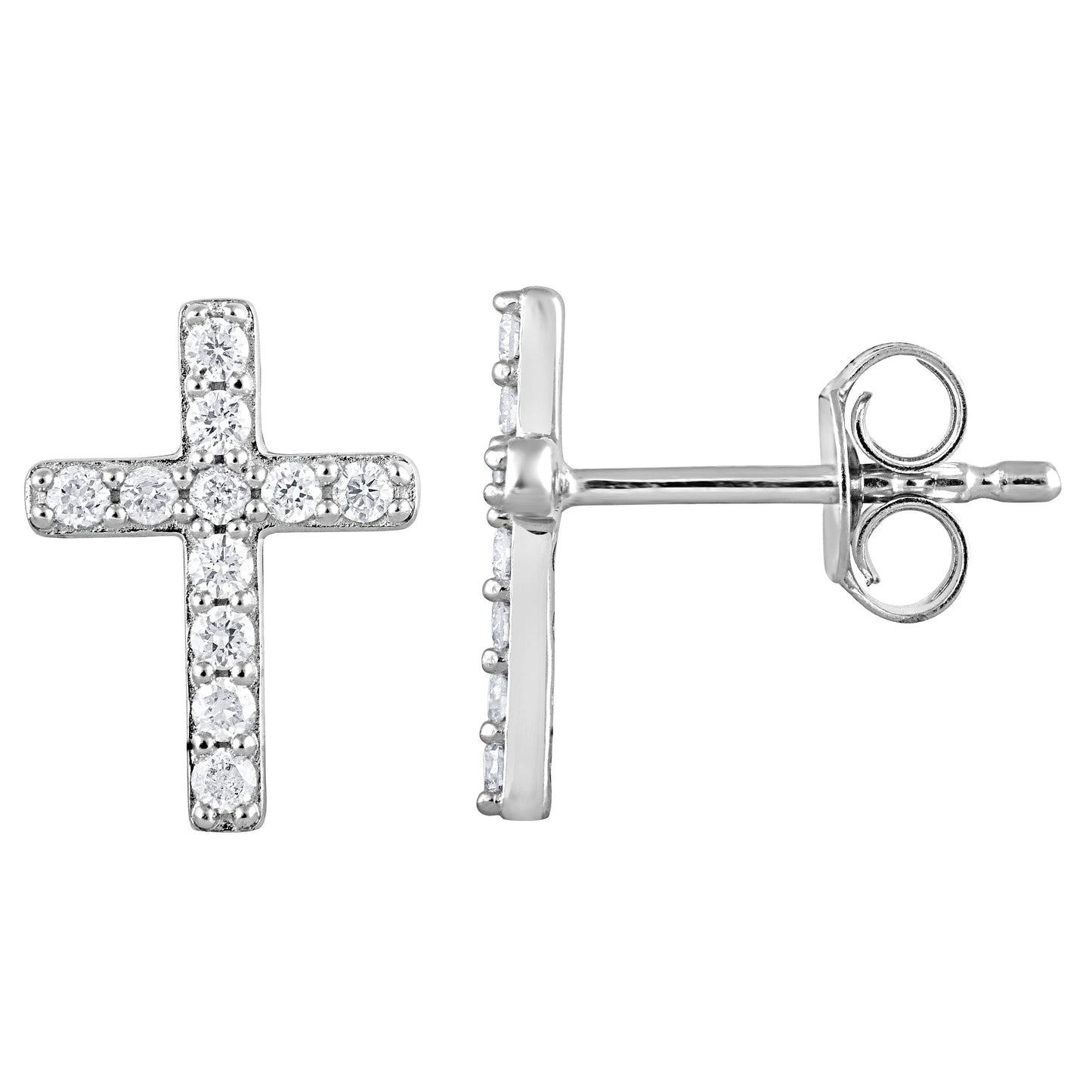 1/4 Ct round Lab Grown Diamond Cross Stud Earring in Silver for Women (H-I, SI-I1)