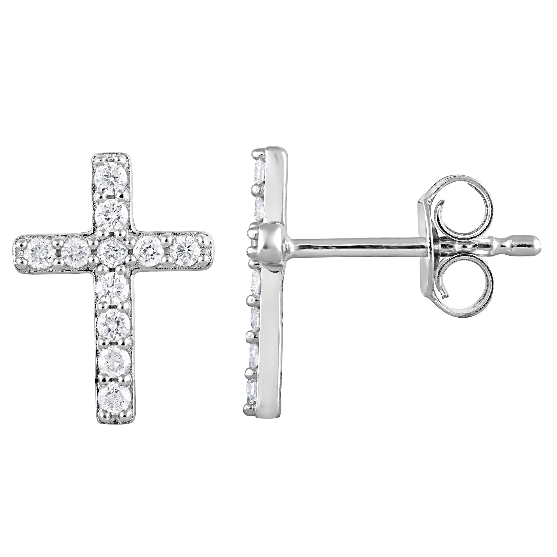 1/4 Ct round Lab Grown Diamond Cross Stud Earring in Silver for Women (H-I, SI-I1)