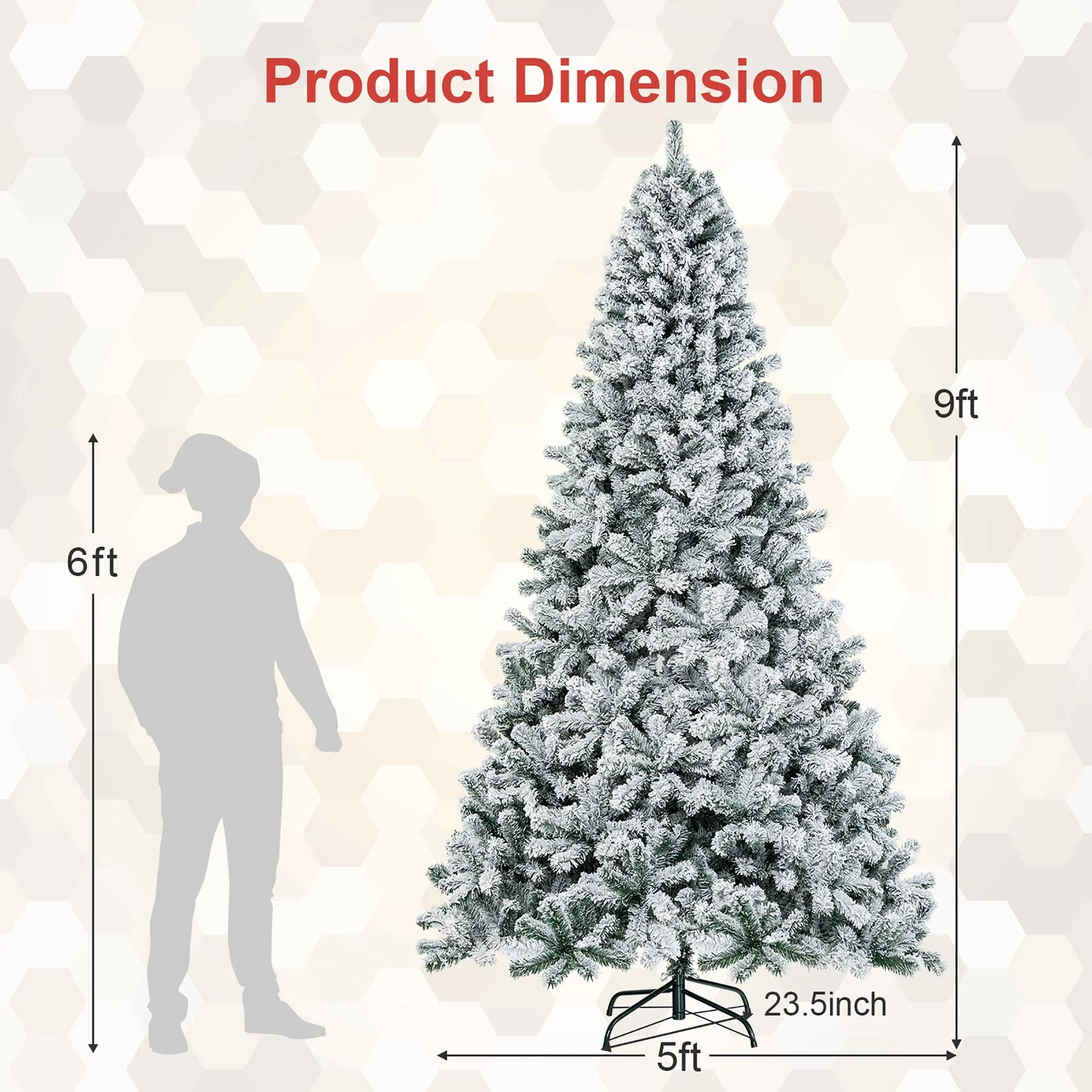 9Ft Snow Flocked Hinged Artificial Christmas Tree Unlit Holiday Decor