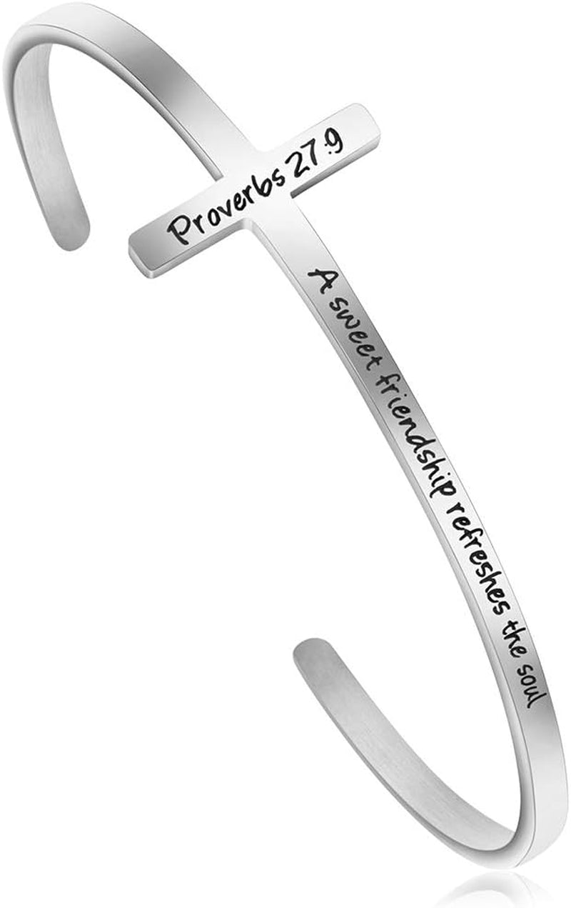 𝐂𝐫𝐨𝐬𝐬 𝐁𝐫𝐚𝐜𝐞𝐥𝐞𝐭 Religious Cuff Bangle 𝐁𝐢𝐛𝐥𝐞 𝐕𝐞𝐫𝐬𝐞 Christian Gifts Jewelry for 𝐖𝐨𝐦𝐞𝐧