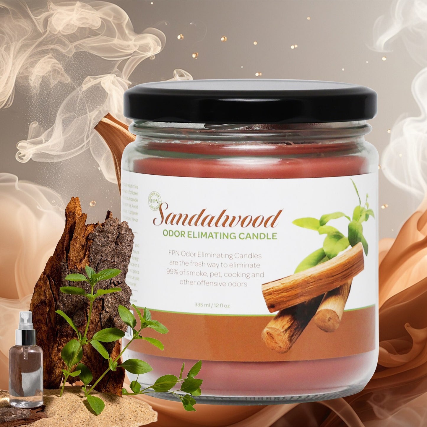 FPN Odor Eliminating Candles Sandalwood Scented Soy Wax Candle Set 12Oz - 2 CT