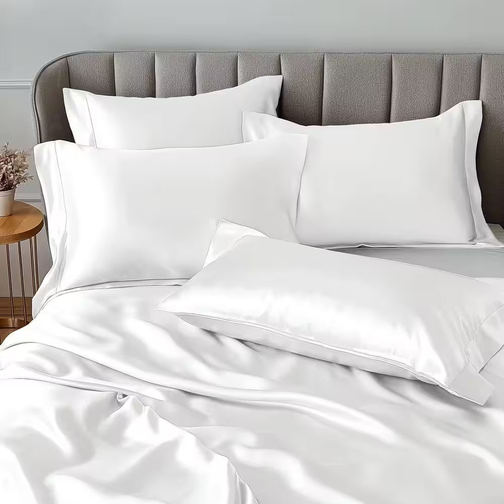 Satin 6-Piece White Solid Polyester California King Luxury Sheet Set