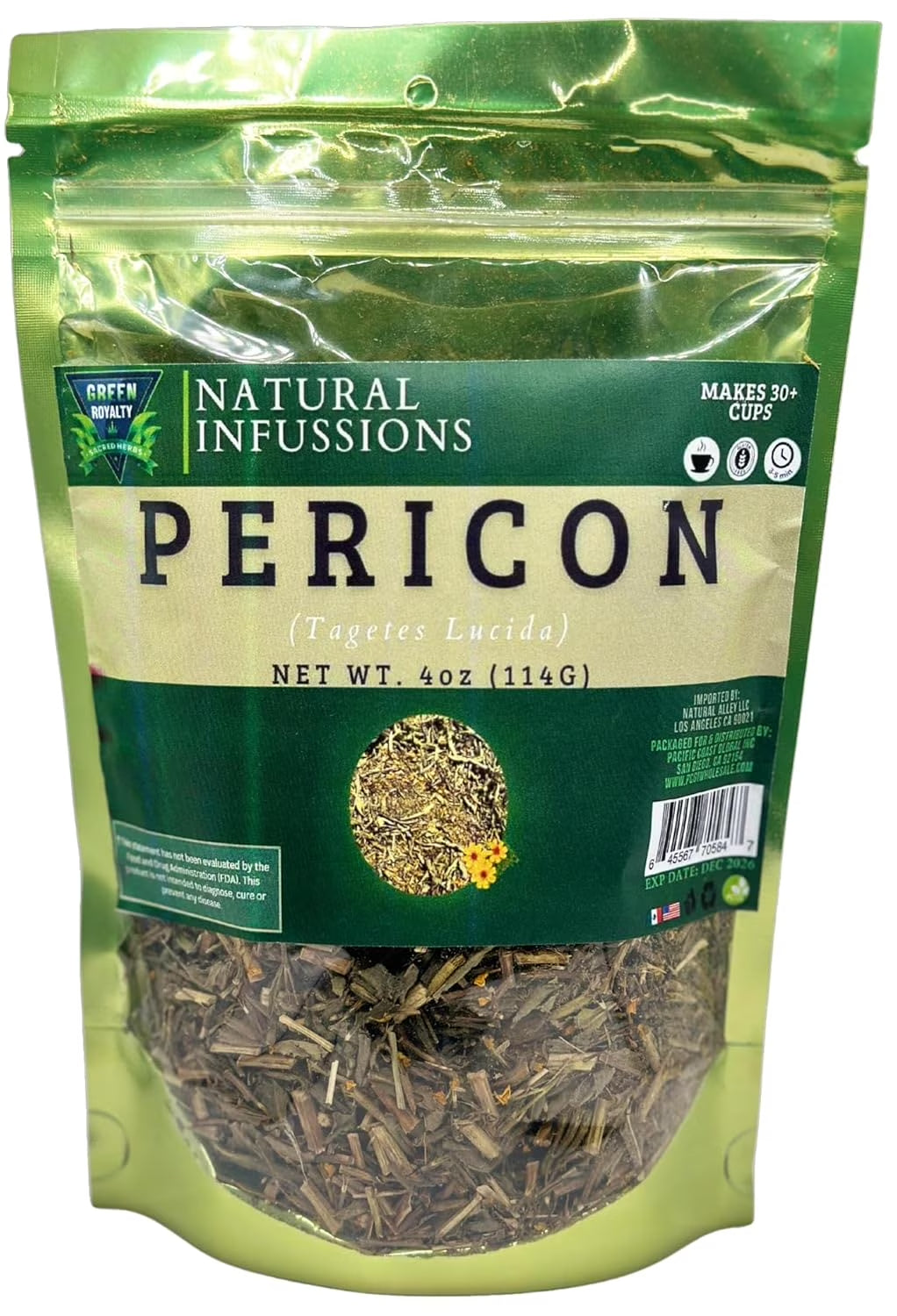 Pericon (Yerbanis) Herbal Tea 4 Oz (114Gr), Resealable Bag 100% All Natural Fresh Tea