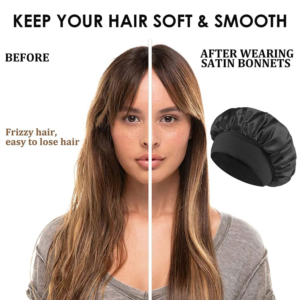 White Silk Bonnet for Sleeping Women Silk Hair Bonnet for Sleeping Curly Hair Braids Large Satin Sleep Cap Wide Band Night Caps