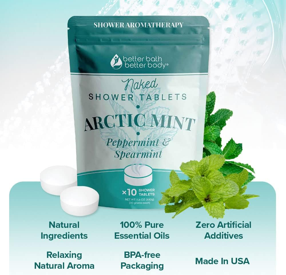 Arctic Mint Shower Tablets (10 Tabs) Natural Scent Formula with Peppermint and Spearmint Essential Oils for Hotel Spa Luxury Shower at Home Made in USA