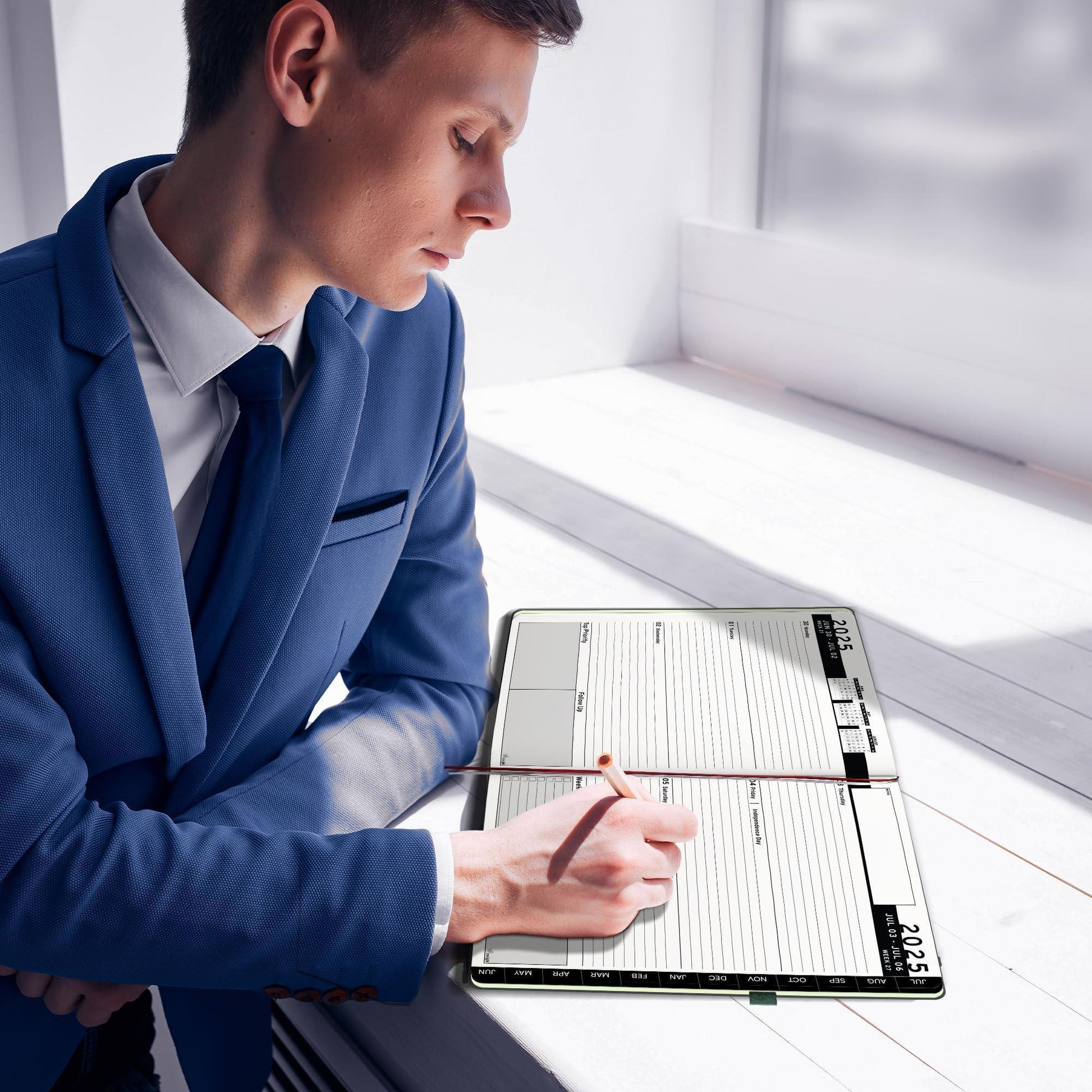 2025 2026 HARDCOVER Leather Planner Weekly & Monthly 8.5X11 Inches Academic Planner Business Personal or Student Pen Holder Thick Paper July 2025 June 2026 (Dark Red)