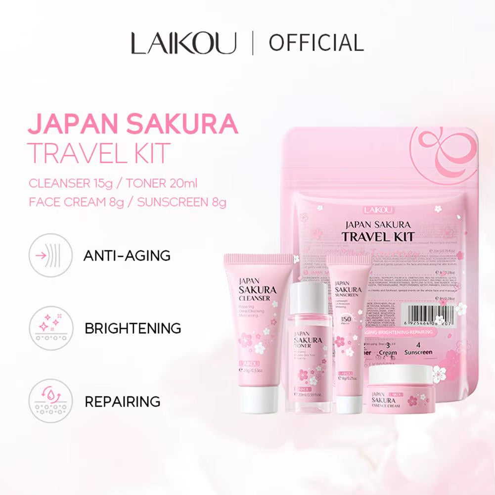 Sakura Skin Care Set Facial Cleanser,Serum,Toner,Sunscreen,Facial Cream Beauty Skin Care for Women Gifts Routine Travel Kit