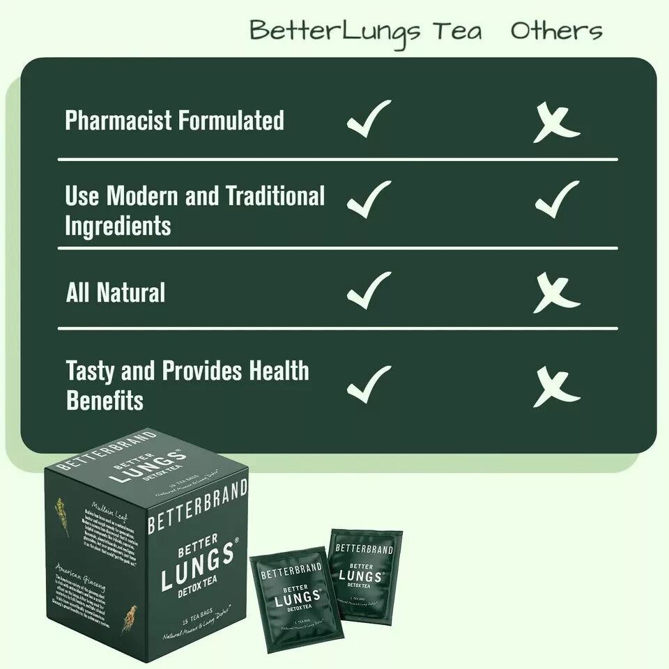 Betterbrand Better Lungs Detox Tea - Herbal Tea Bags - Mullein Leaf Ginseng E...