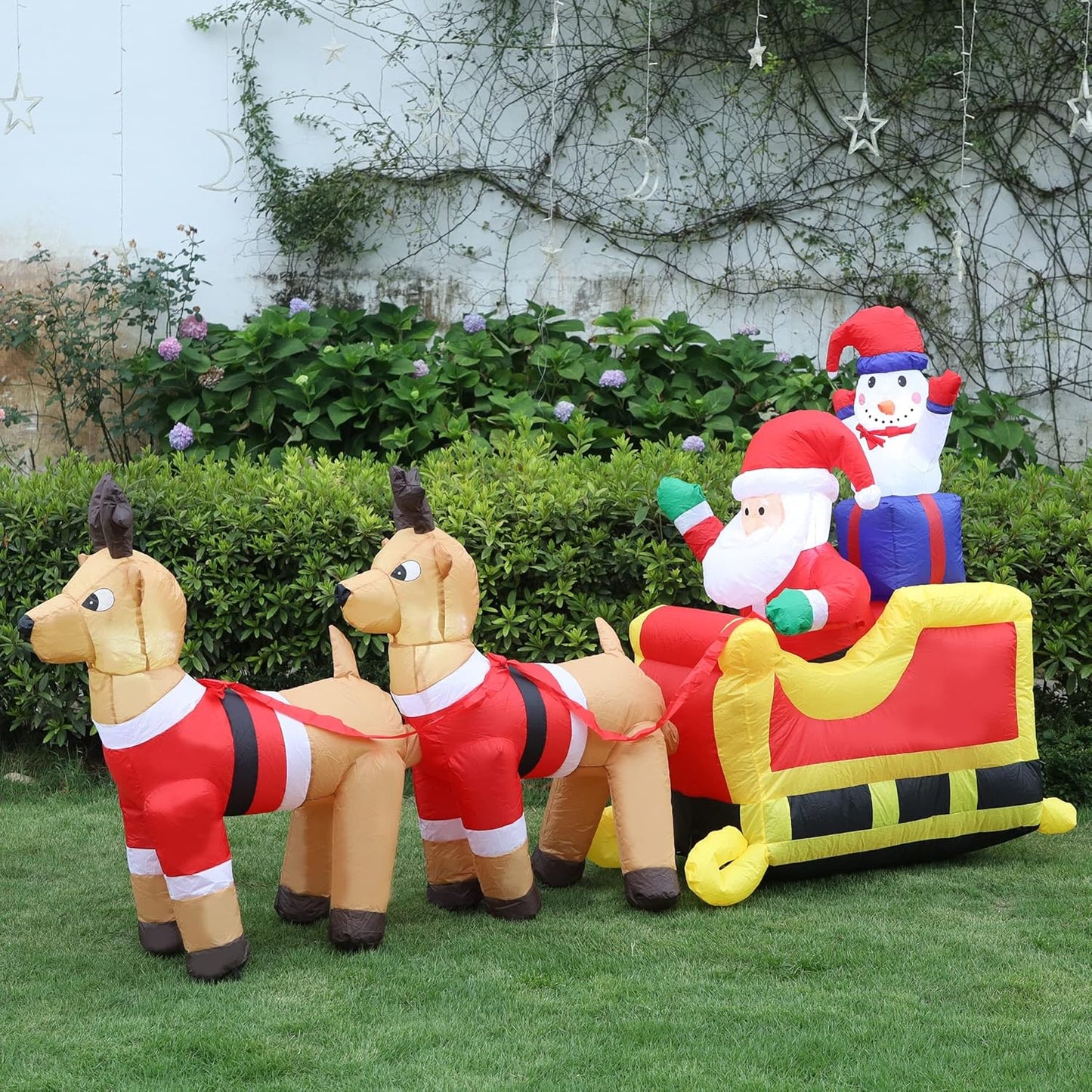 8Ft Inflatable Santa Claus & Snowman Sleigh with Reindeers for Holiday Decor