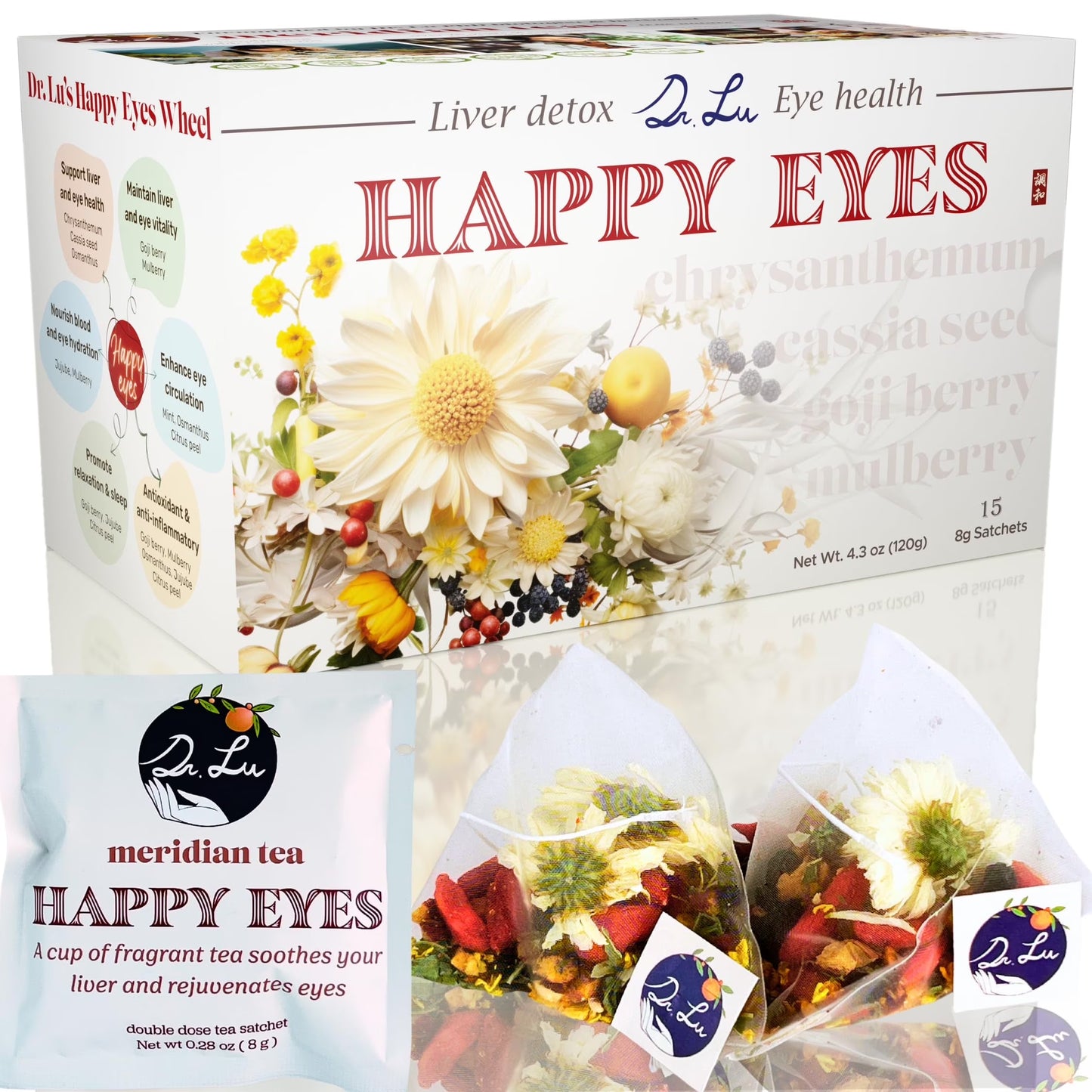 ’S Happy Eyes Tea | Eyebright Tea for Liver Cleanse | Liver Detox Tea for Eye Health | 8-Flavor Chinese Herbal Tea Made in US | Chrysanthemum Tea with Cassia Seed, Goji Berries, Mulberries…