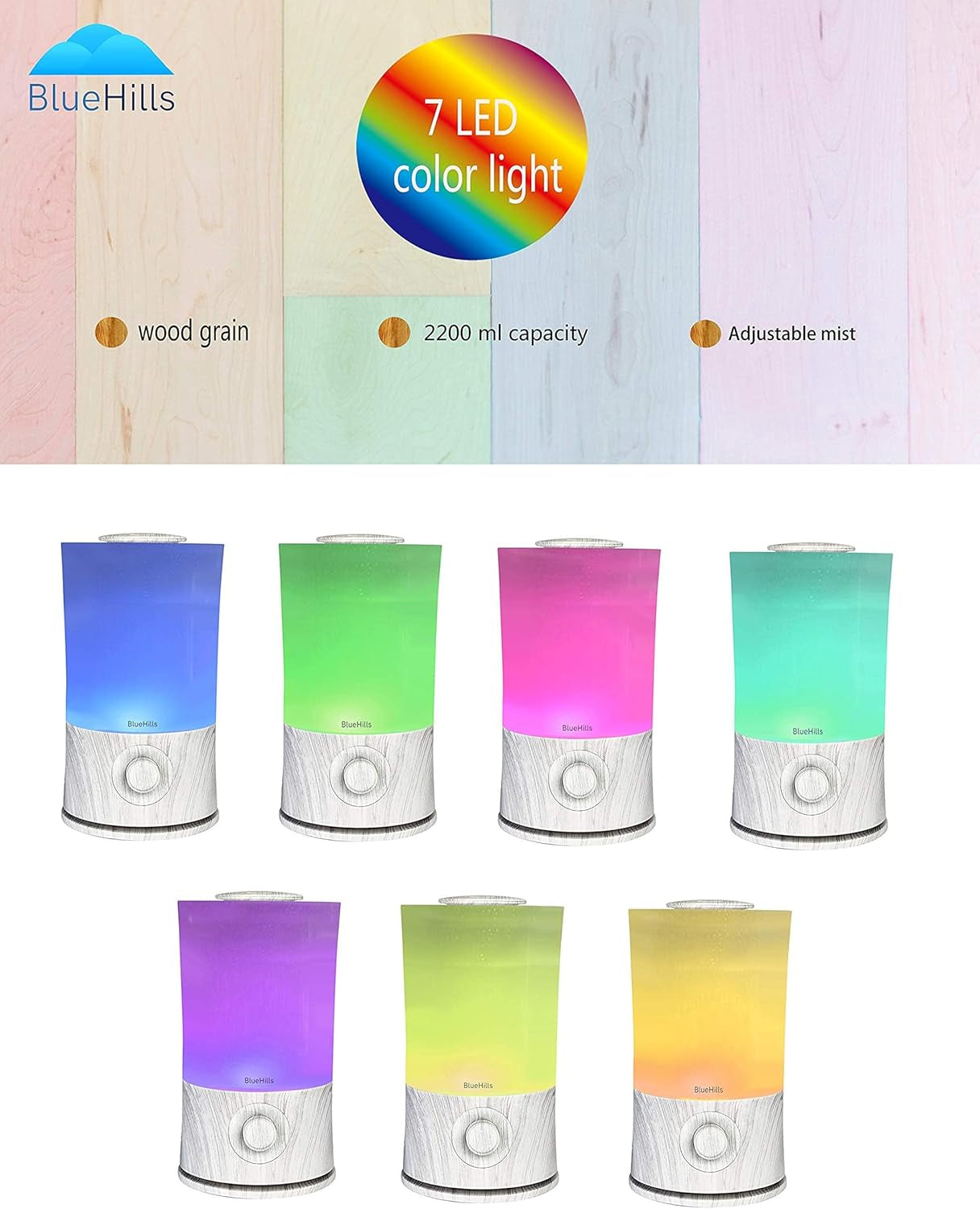 Premium 2000 ML XL Large Essential Oil Diffuser Aromatherapy Humidifier for Large Room Home 40 Hour Run Huge Coverage Area Lights 2 Liter Extra Large Capacity Diffuser White Wood Grain E004