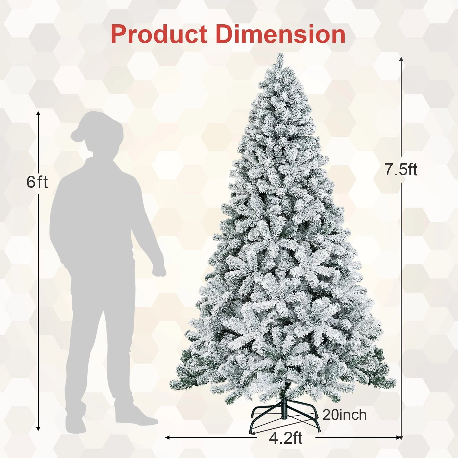 7.5Ft Snow Flocked Hinged Artificial Christmas Tree Unlit Holiday Decor