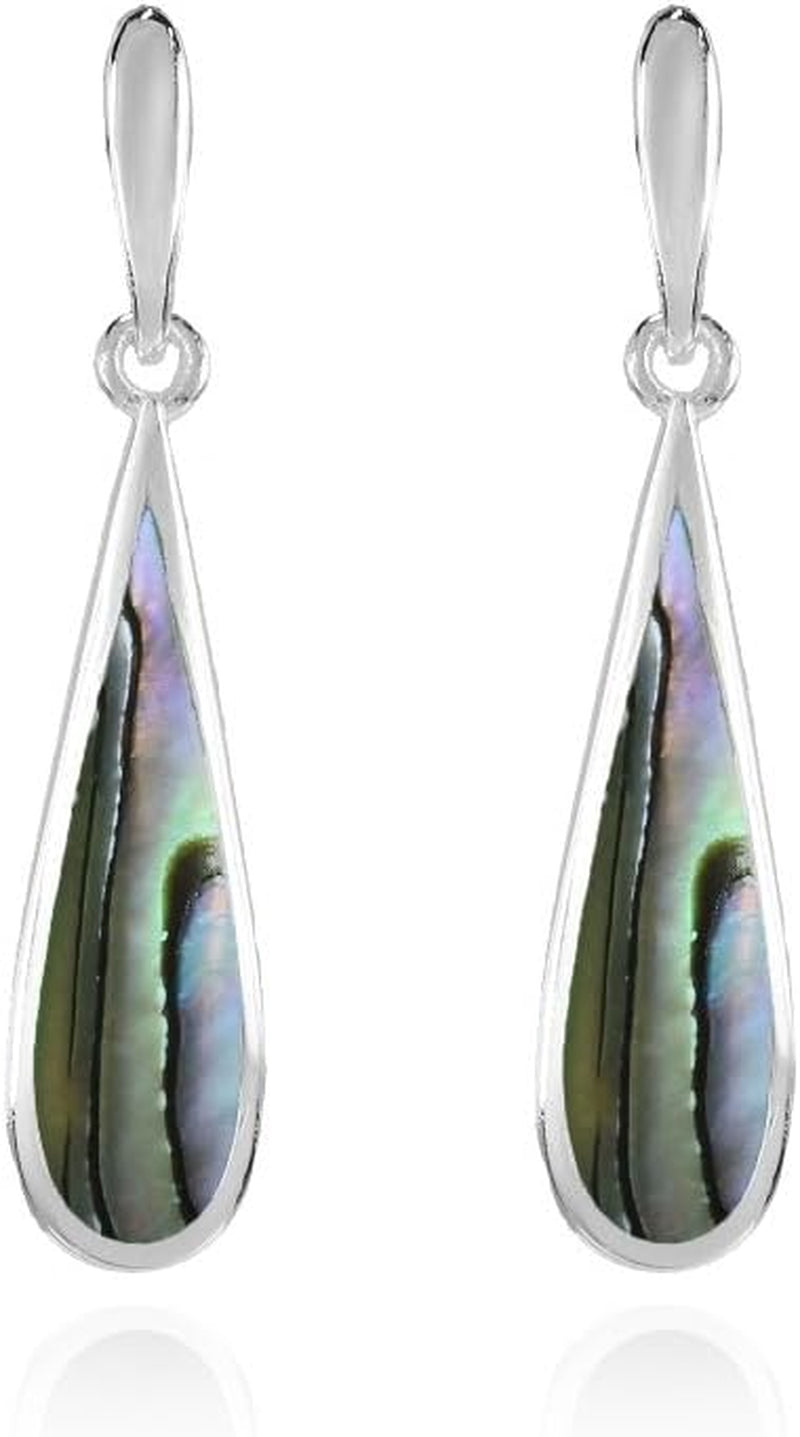 Sterling Silver Abalone or Simulated Turquoise Polished Long Teardrop Dangle Earrings