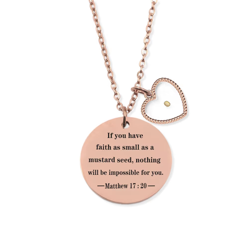 Matthew 17:20 Bible Verses Faith Mustard Seed Necklace Gold Plated Stainless Steel Christian Jewelry Gift