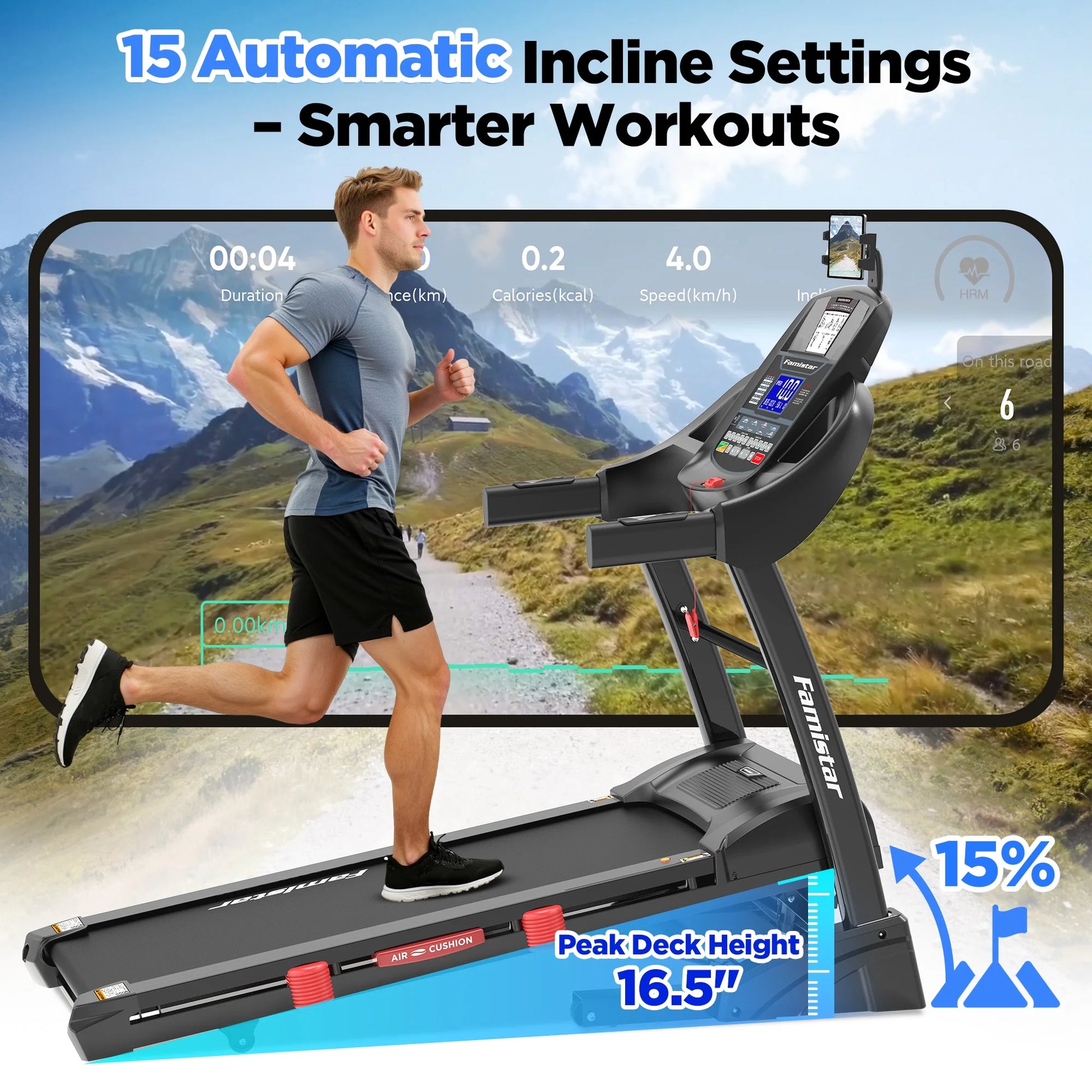 5.0HP Folding Treadmill for Home with 15 Auto Incline, Smart APP, 300Lbs, Hifi Bluetooth Speakers, 64 Programs, 10MPH Speed, Foldable Electric Treadmill Running Machine, Knee Strap Gift