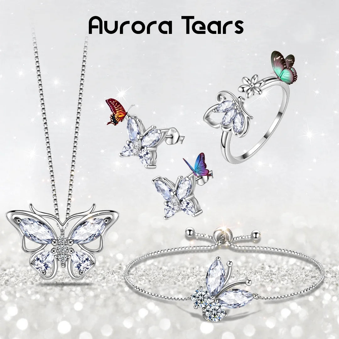 April Birthstone Jewelry Set Necklace/Earrings/Ring/Bracelet Butterfly Fine White Diamond Sterling Silver Women Xmas Birthday Mother'S Day Gifts