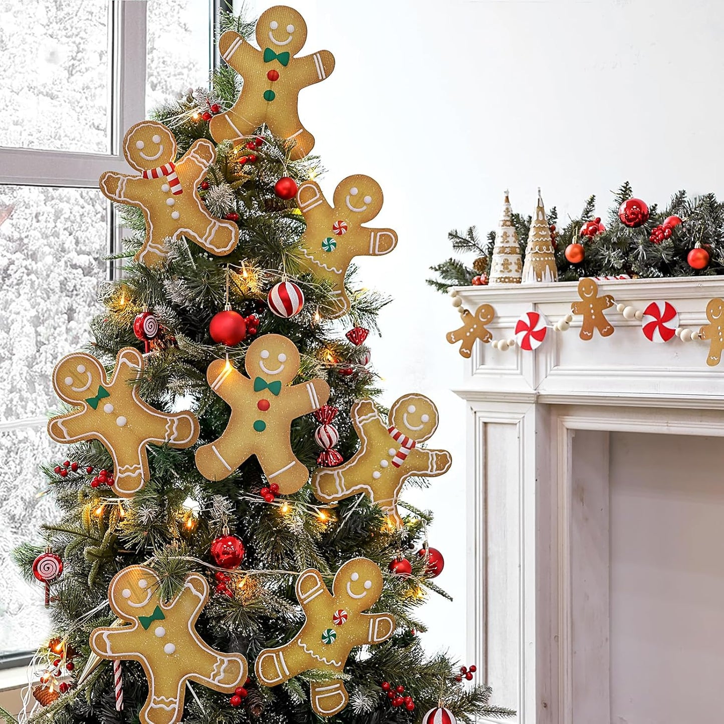 Large Gingerbread Man Tree Picks - 8Pcs Rustic Ornaments for Holiday Decor