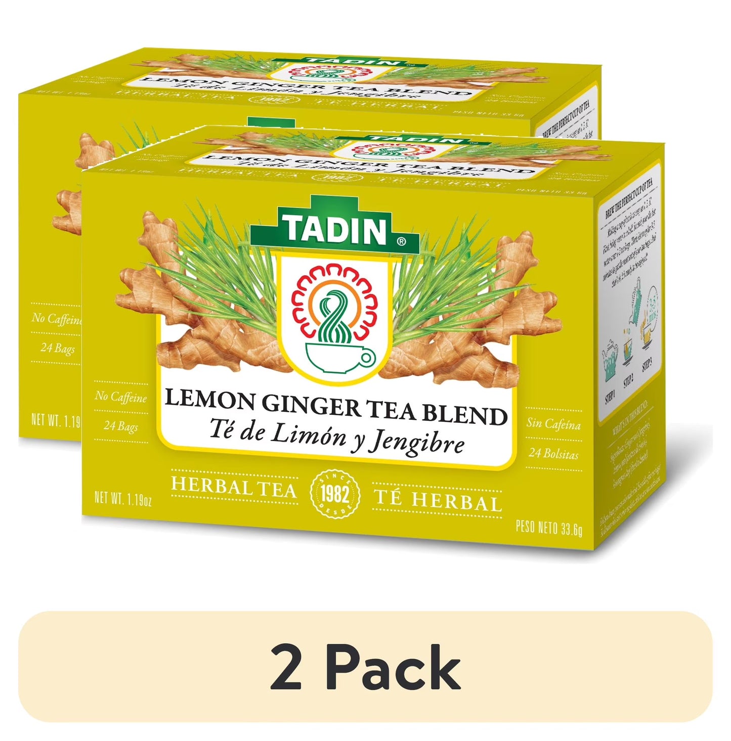 (2 Pack)  Lemon Ginger Tea, Herbal Tea, Caffeine-Free Tea, Herbal Tea Bags, 24 Count, Pack of 1