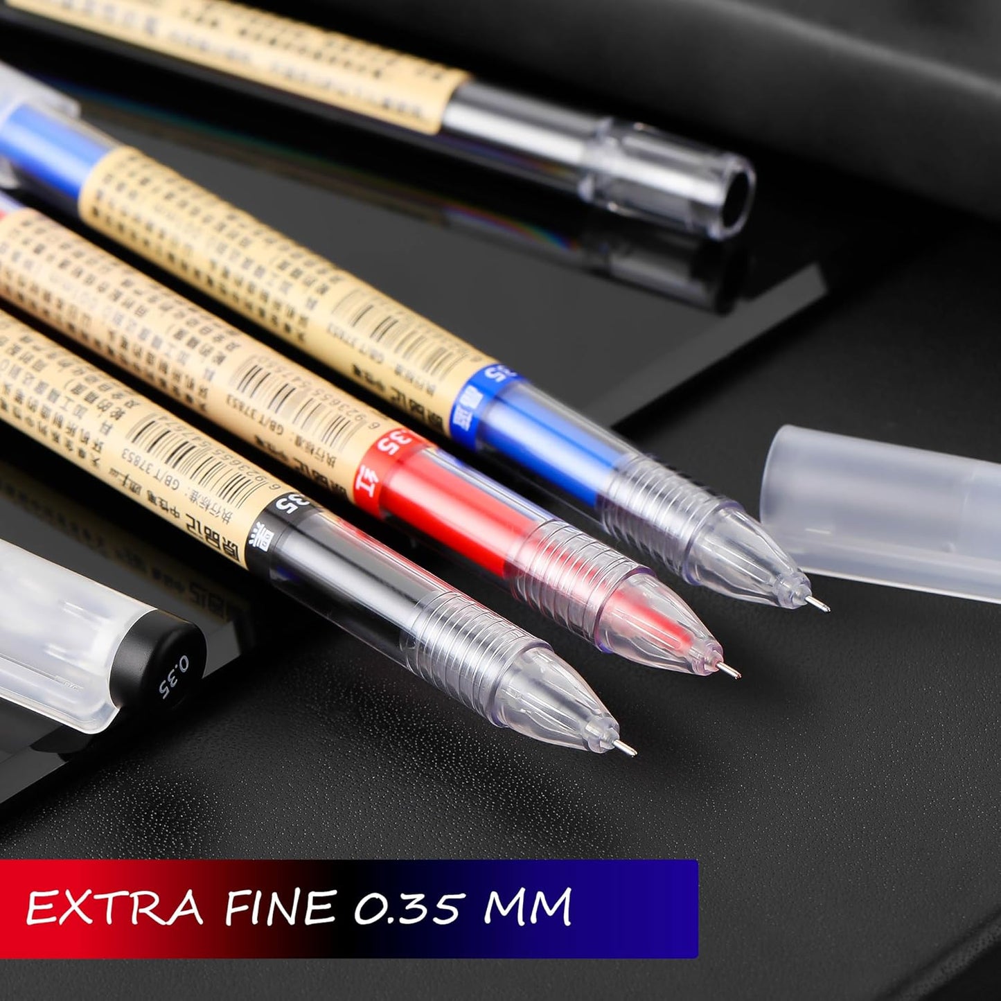 Japanese Gel Ink Pens 0.35Mm Extra Fine Point Rollerball Black Blue Red Set