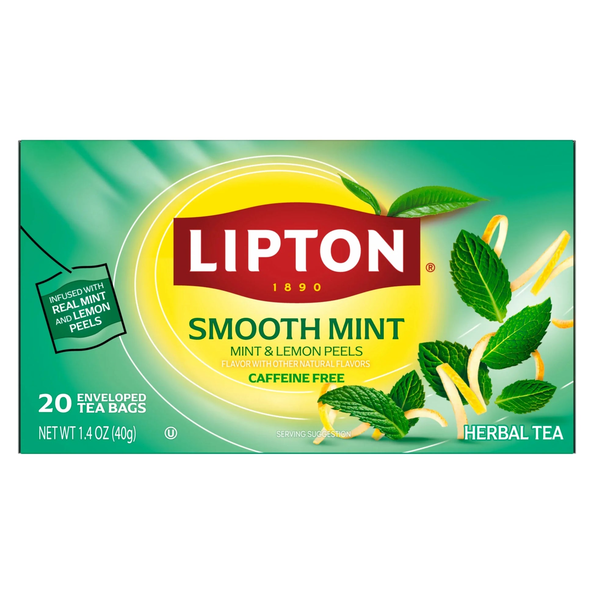 Smooth Mint Tea Bags, Fruit & Herbal Tea, Caffeine Free, 20 Count, Pack of 4